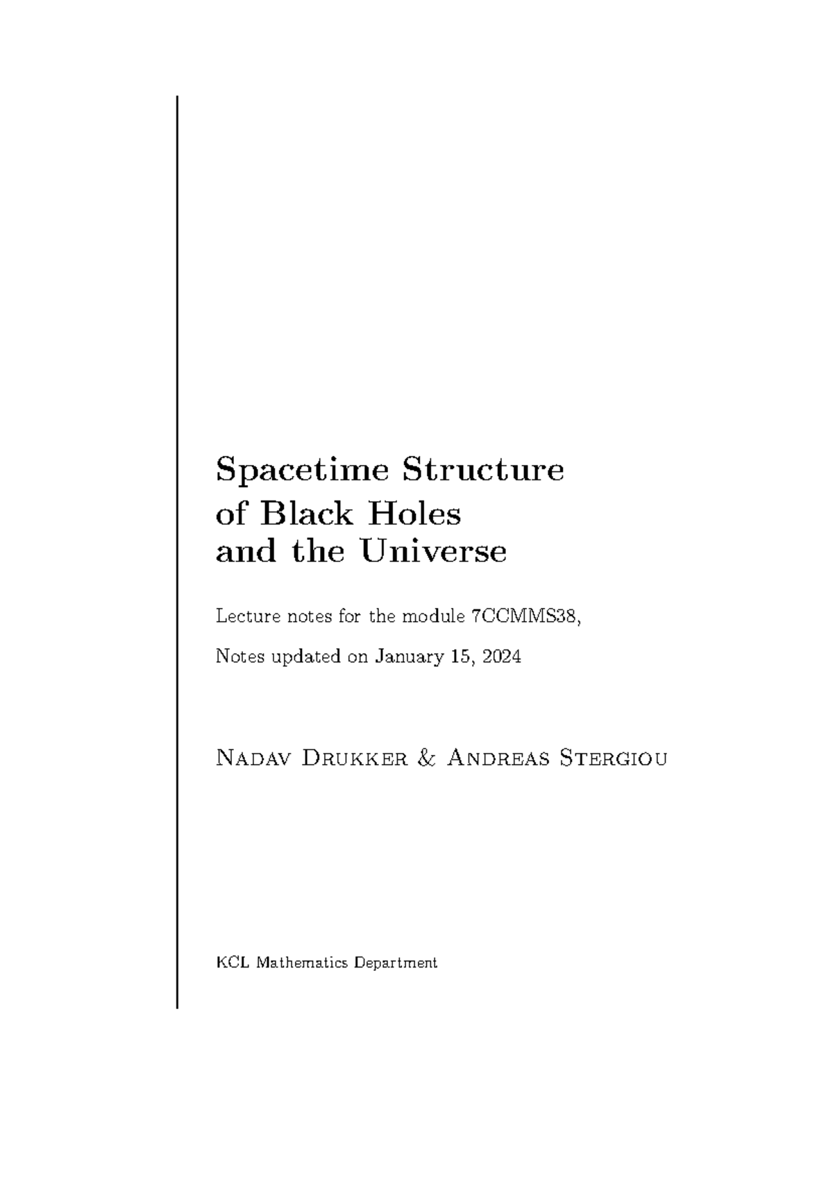 AGR - lecture notes for AGR module - Spacetime Structure of Black Holes ...
