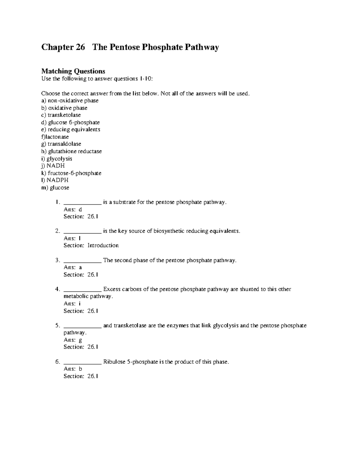 Tymo TB ch 26 - practice questions - Matching Questions Use the ...