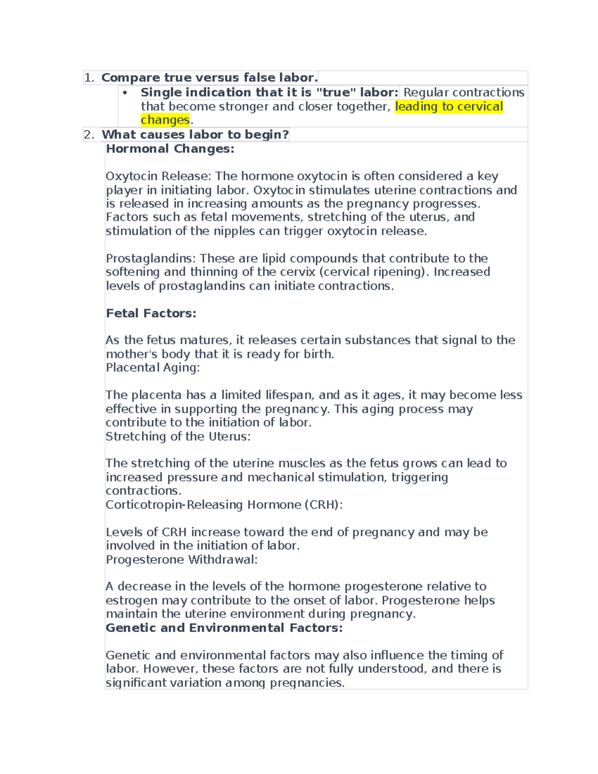 Guided+Notes+13+and+14 - 1. Compare true versus false labor. Single ...