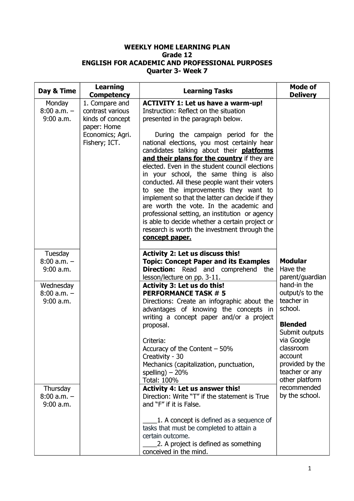 Quarter 3 Week 7 Whlp English For Academic And Professional Purposes Weekly Home Learning Plan 1550