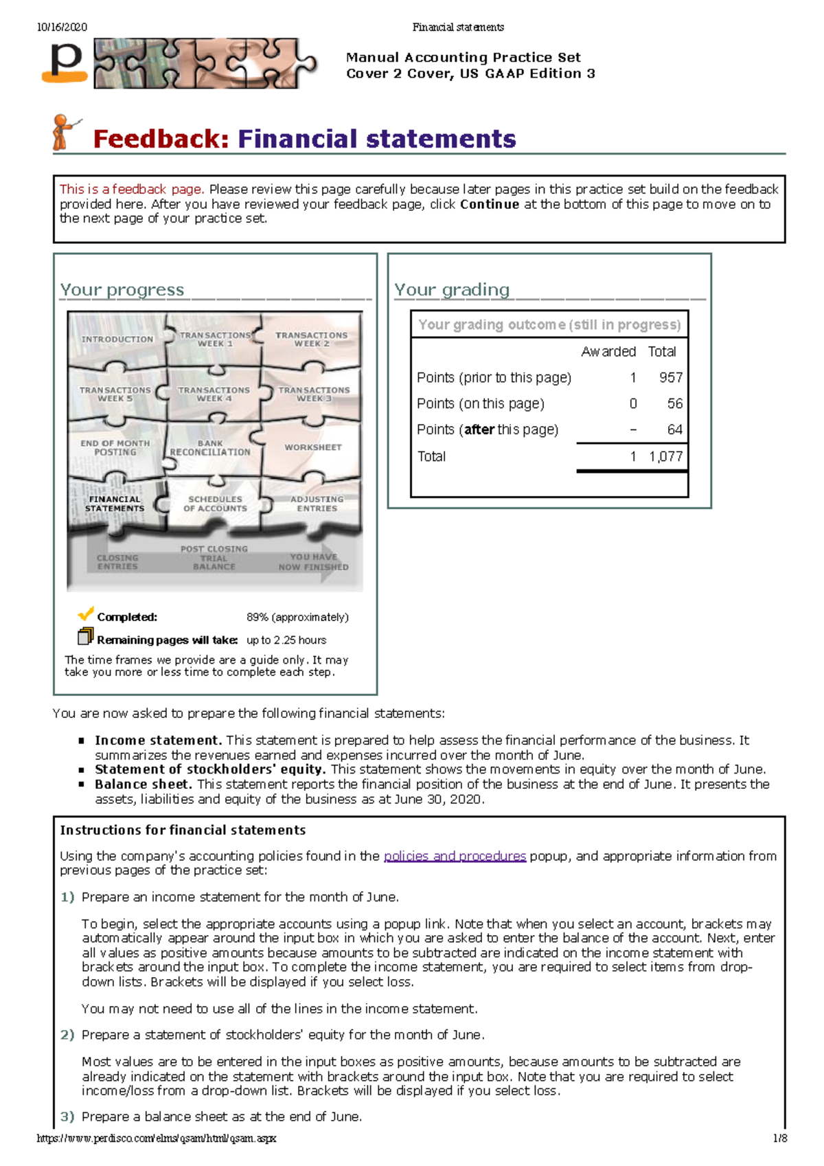 Financial statements coursework Your progress Completed 89