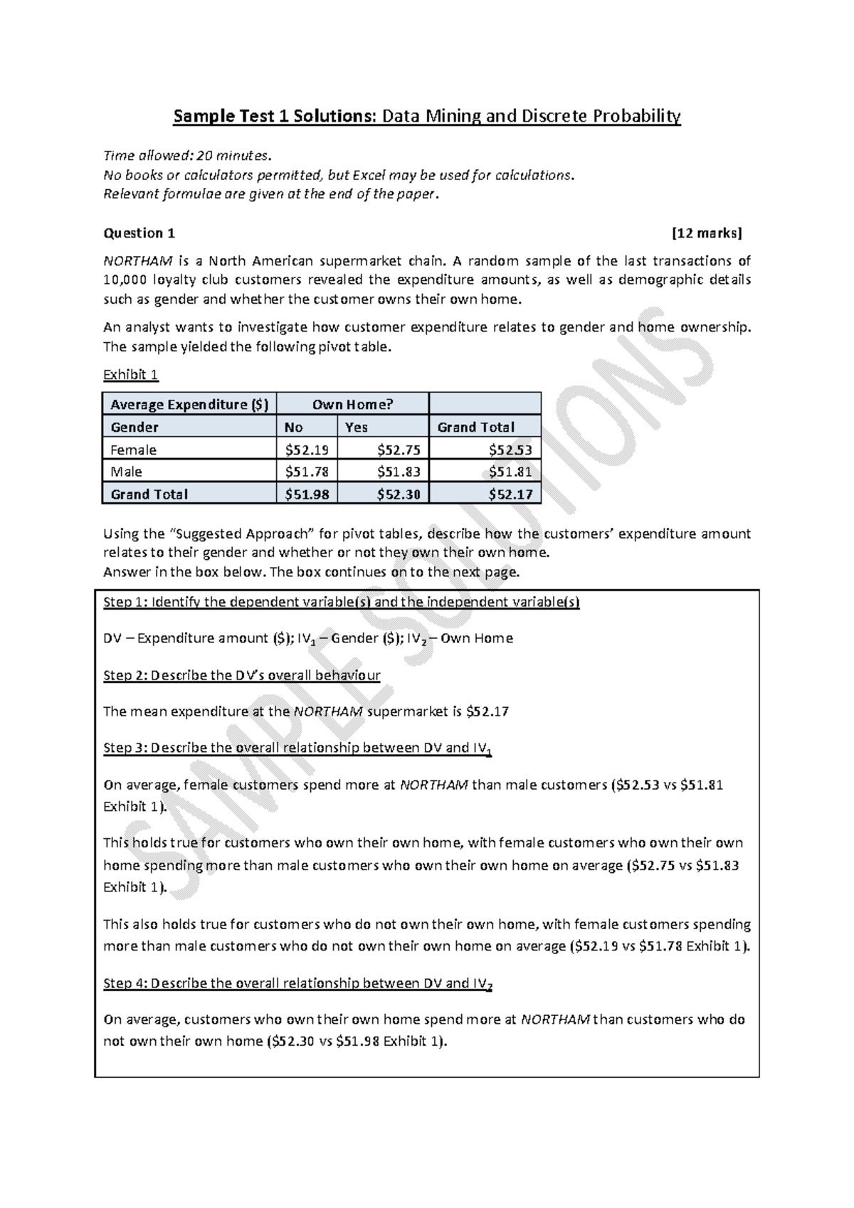 Sample Test 1 Solutions - Sample Test 1 Solutions: Data Mining and ...