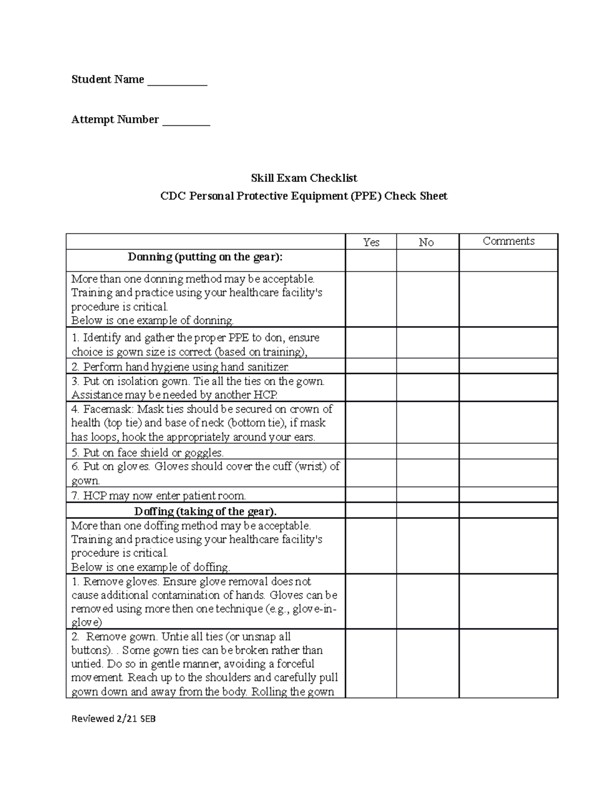 CDC PPE Personal Protective Equipment Donning 2021 - Student Name ...