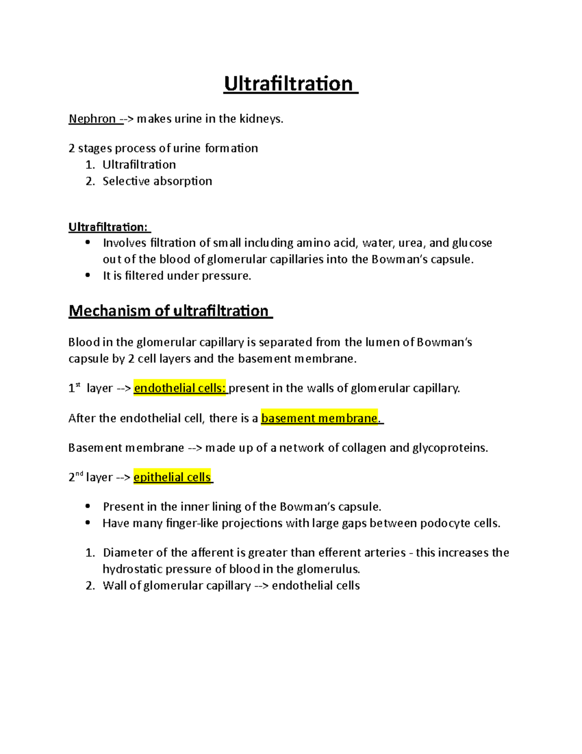 Ultrafiltration Ultrafiltration Nephron > makes urine in the kidneys