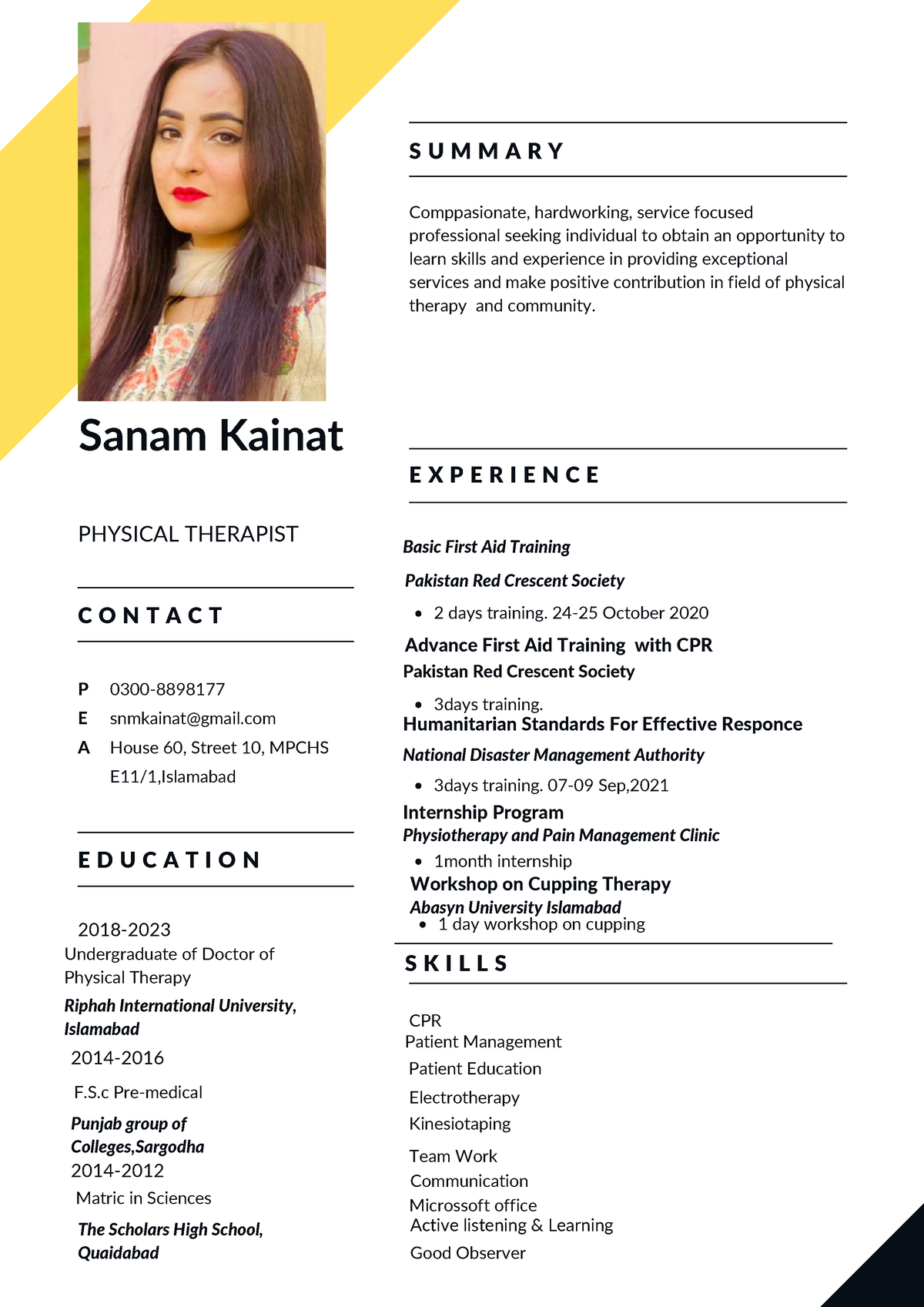 Black Minimalist Structural Engineer Resume - Sanam Kainat PHYSICAL ...