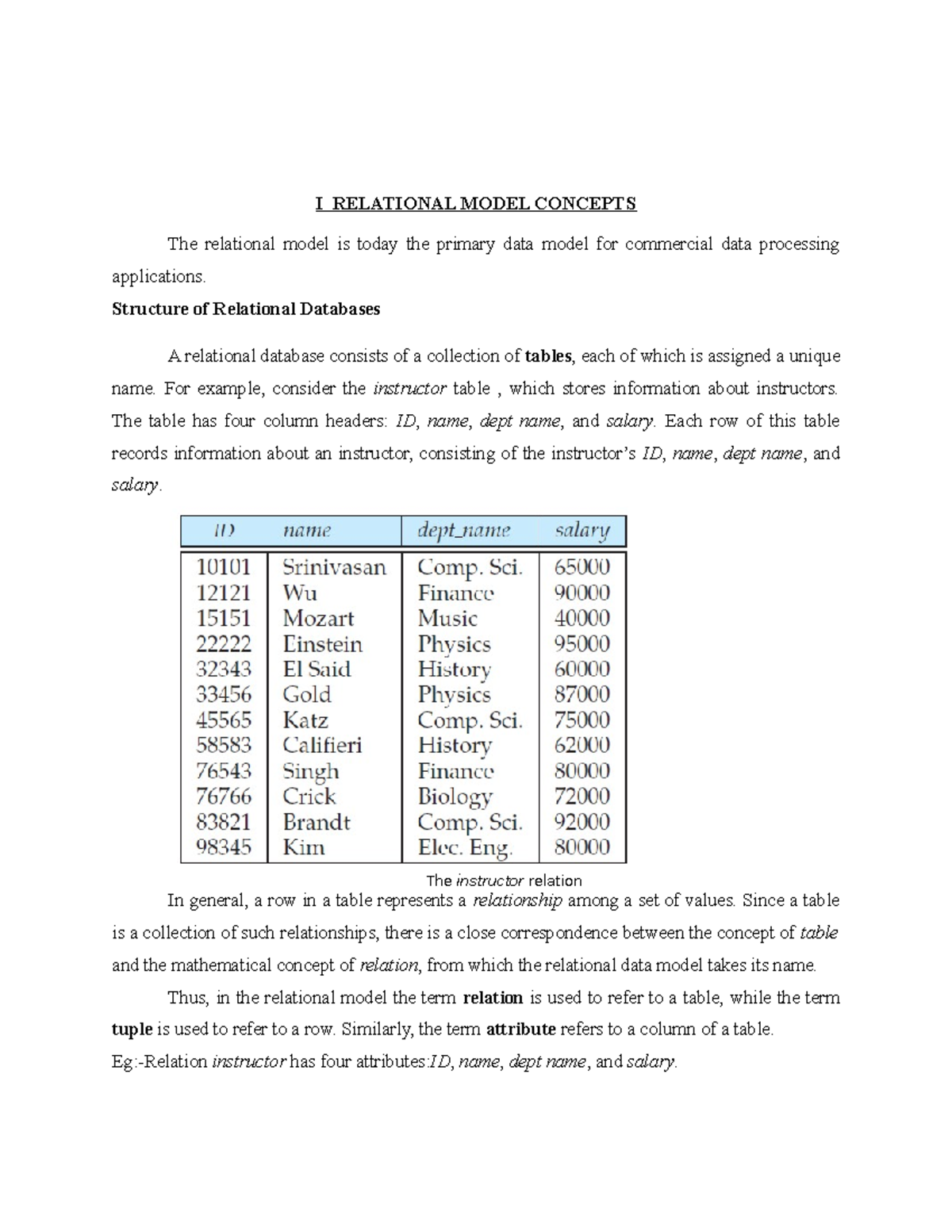 Relational model - Structure of Relational Databases A relational ...