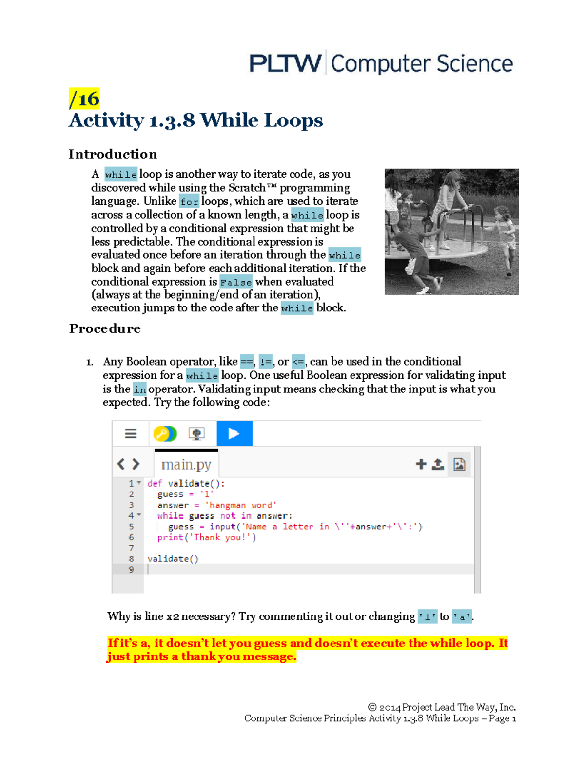 1.3.8.A While Loops FROM LAST YEAR-1 - / Activity 1.3 While Loops ...