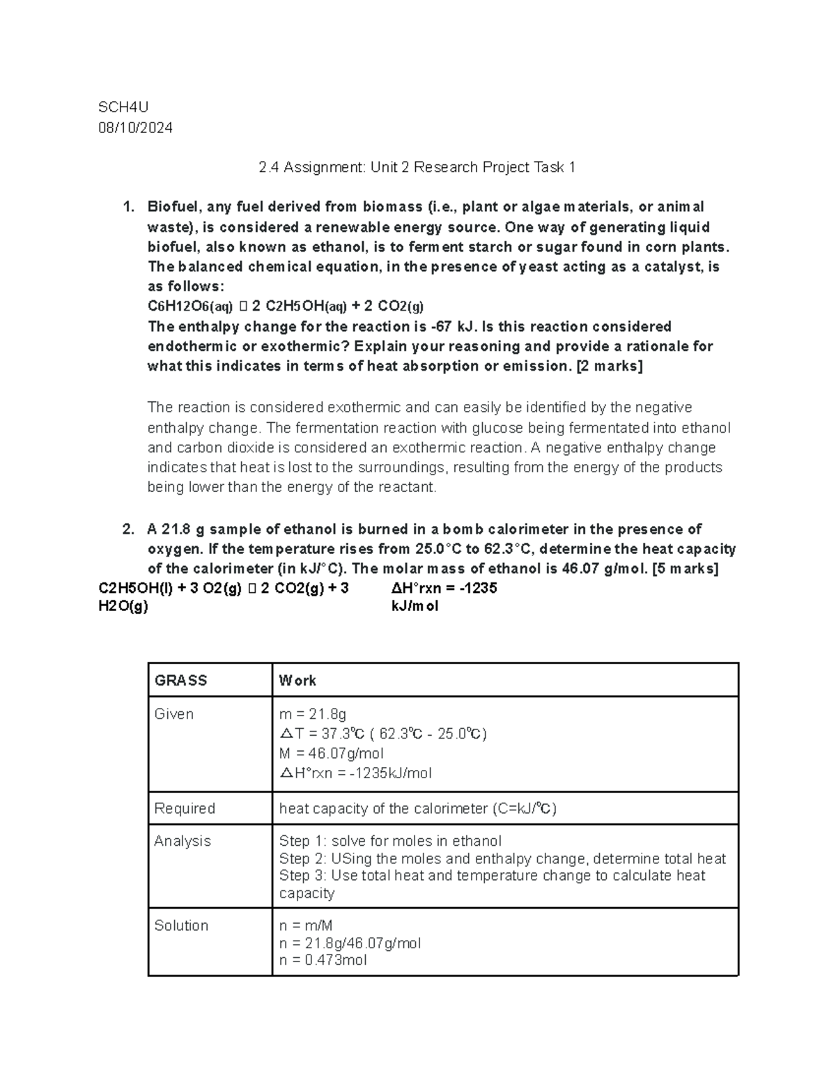 2.4 Assignment Unit 2 Research Project Task 1 - SCH4U 08/10/ 2 ...