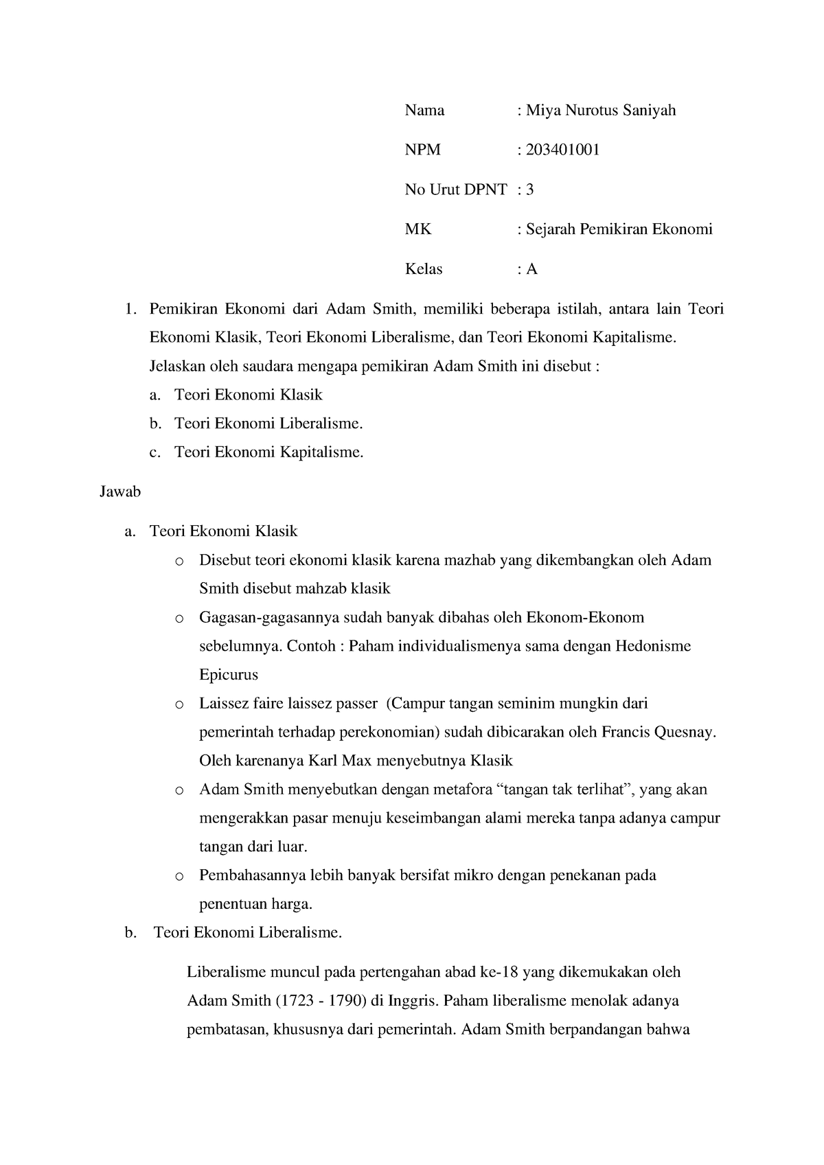 contoh soal essay masalah ekonomi klasik