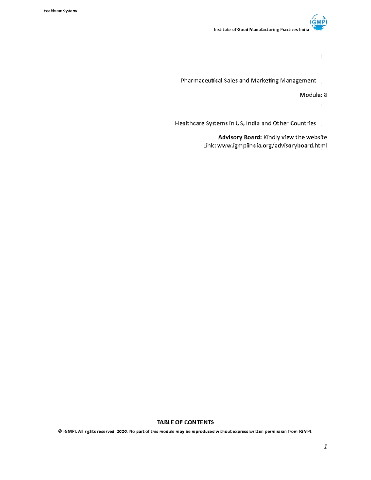 Module 8 Healthcare Systems - Institute of Good Manufacturing Practices ...