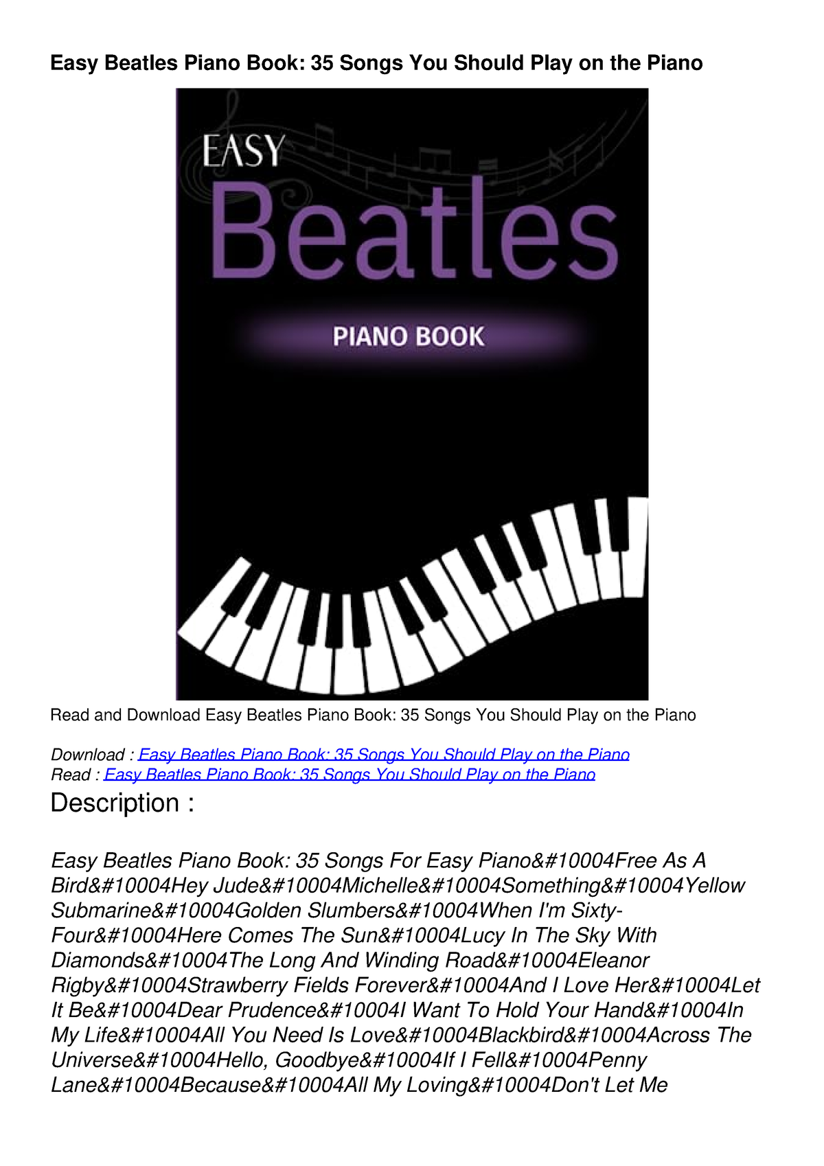 PDF Easy Beatles Piano Book 35 Songs You Should Play on the Piano