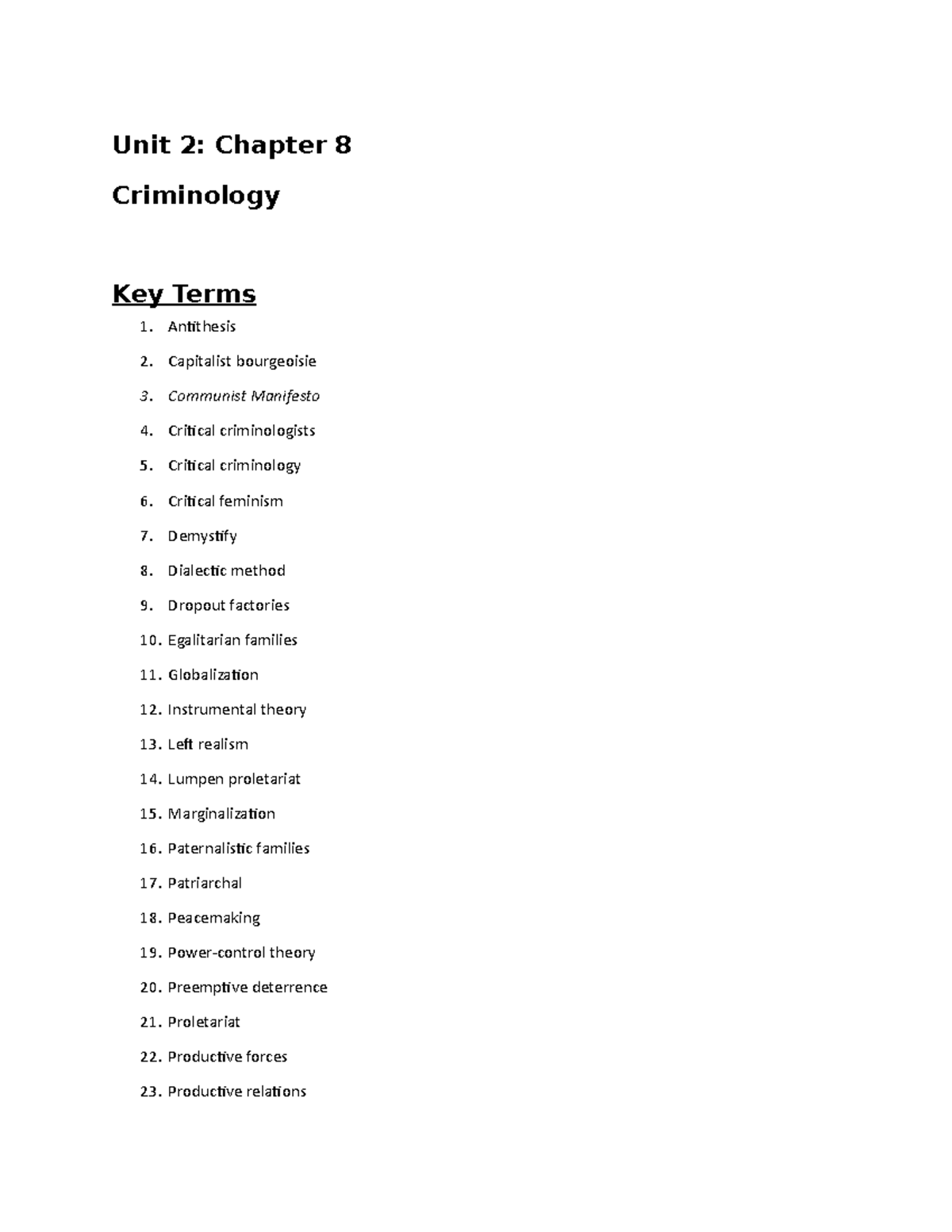 Criminology Chapter 8 Worksheet - Unit 2: Chapter 8 Criminology Key ...