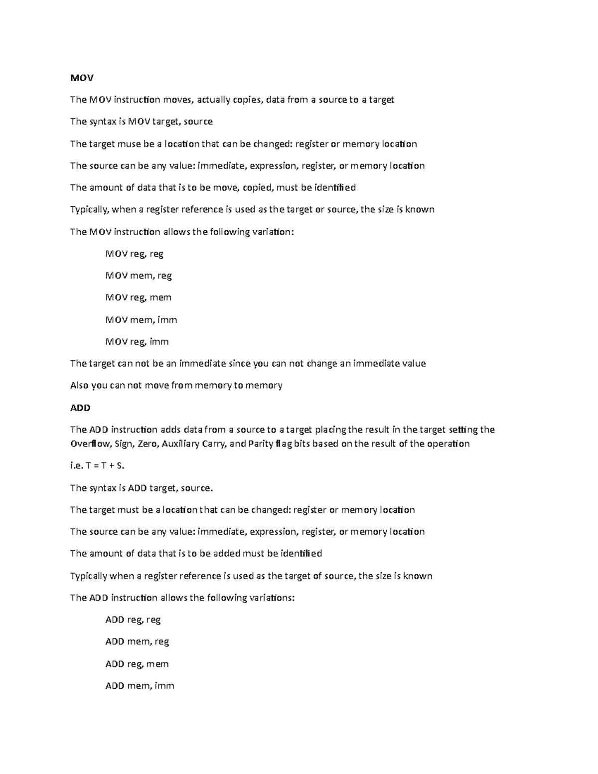 Assembly Lesson 3 N/a MOV The MOV instruction moves, actually