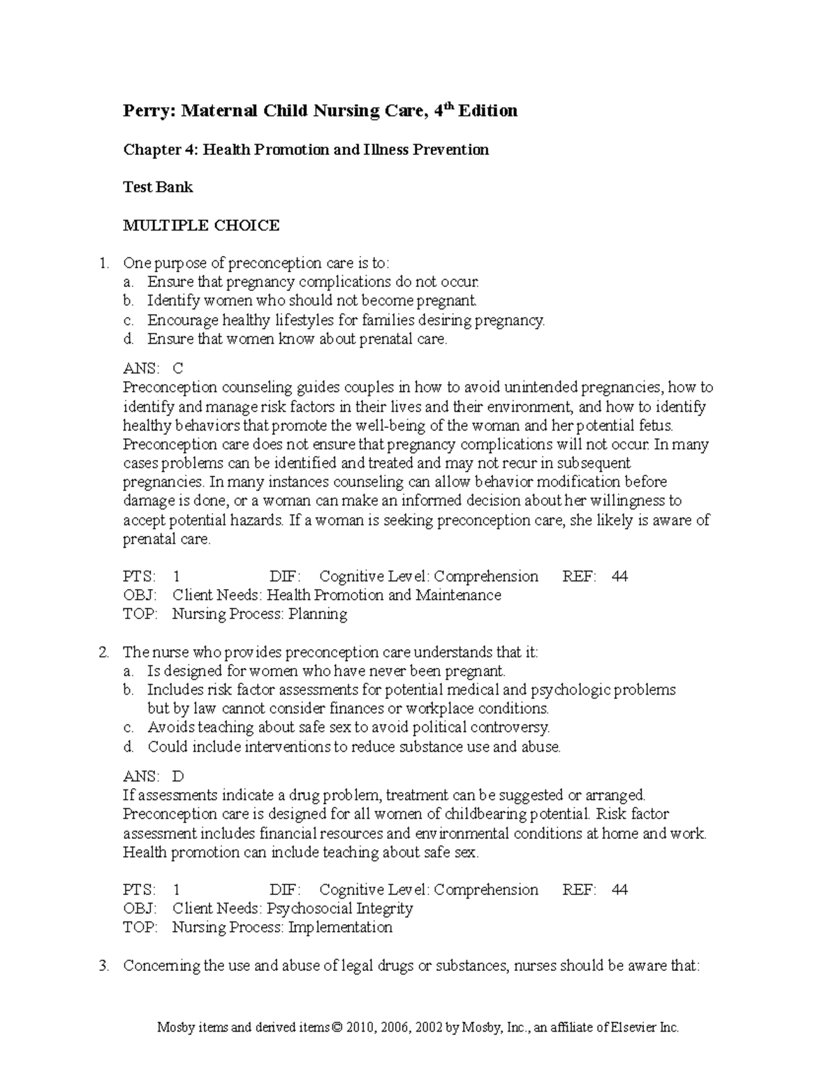 Chapter 004 Health Promotion Perry Maternal Child Nursing Care