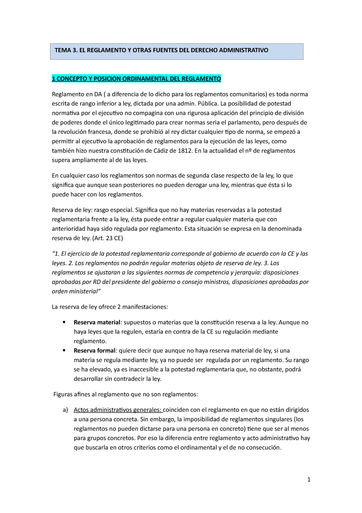 TEMA 3 Administrativo - Apuntes 3 - 1 CONCEPTO Y POSICION ORDINAMENTAL ...