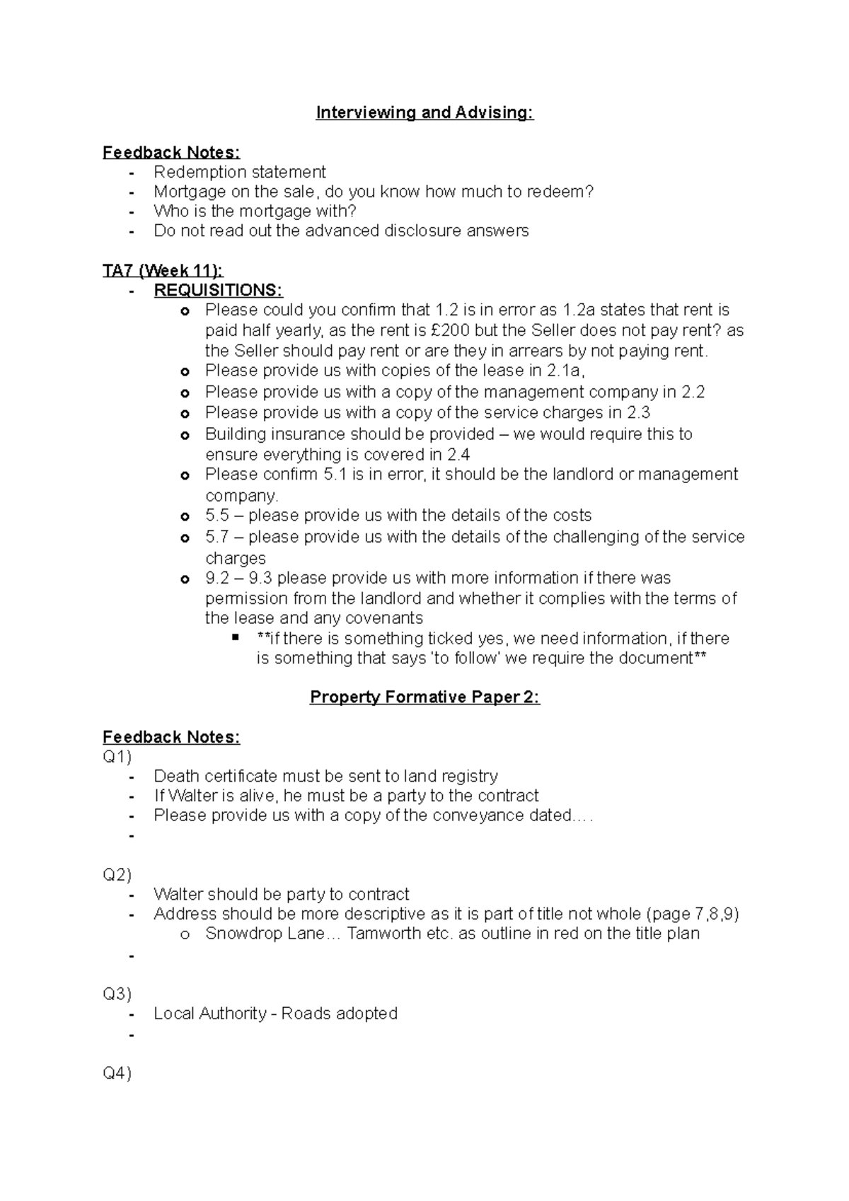 Formative Feedback - Interviewing and Advising: Feedback Notes ...