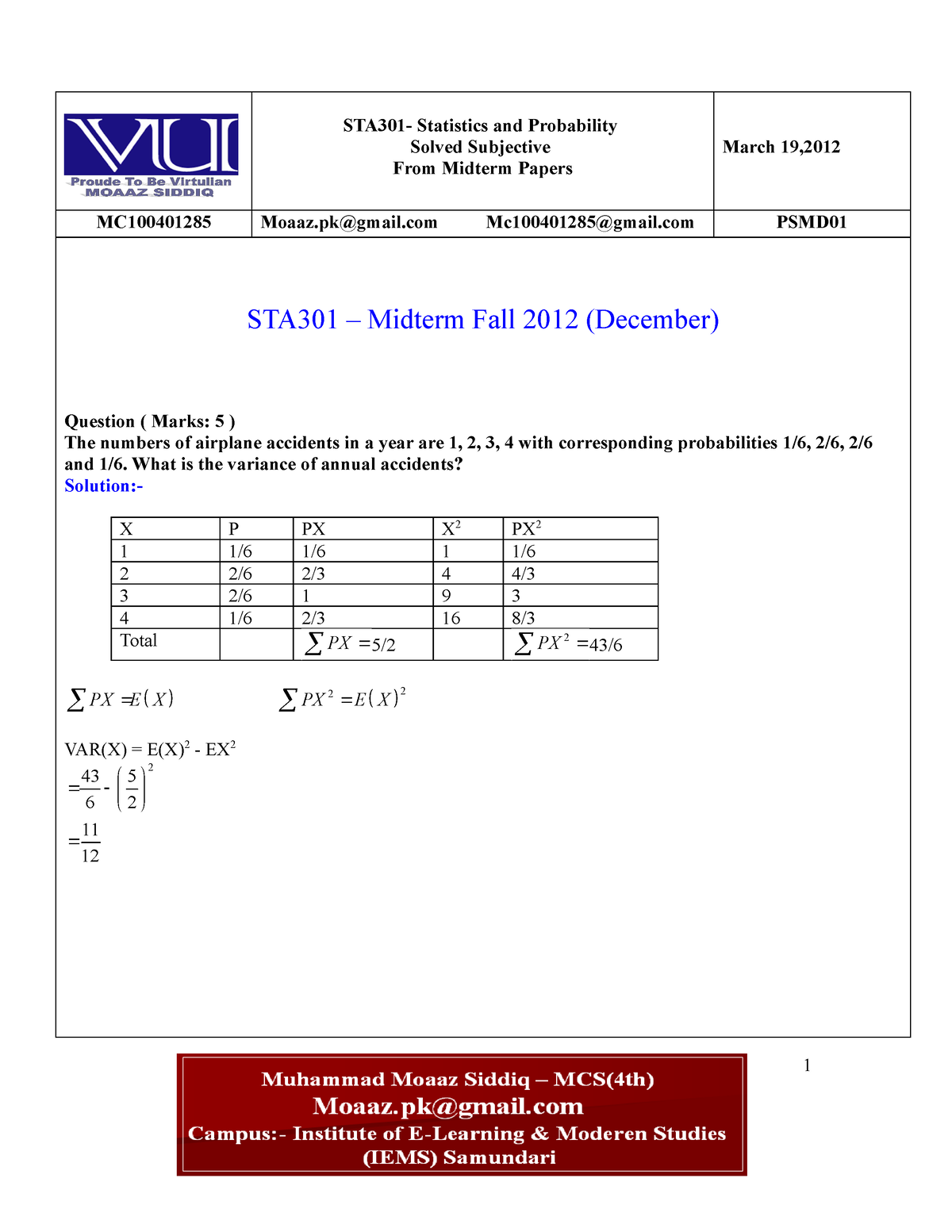 sta301 statistics and probability assignment 1 solution