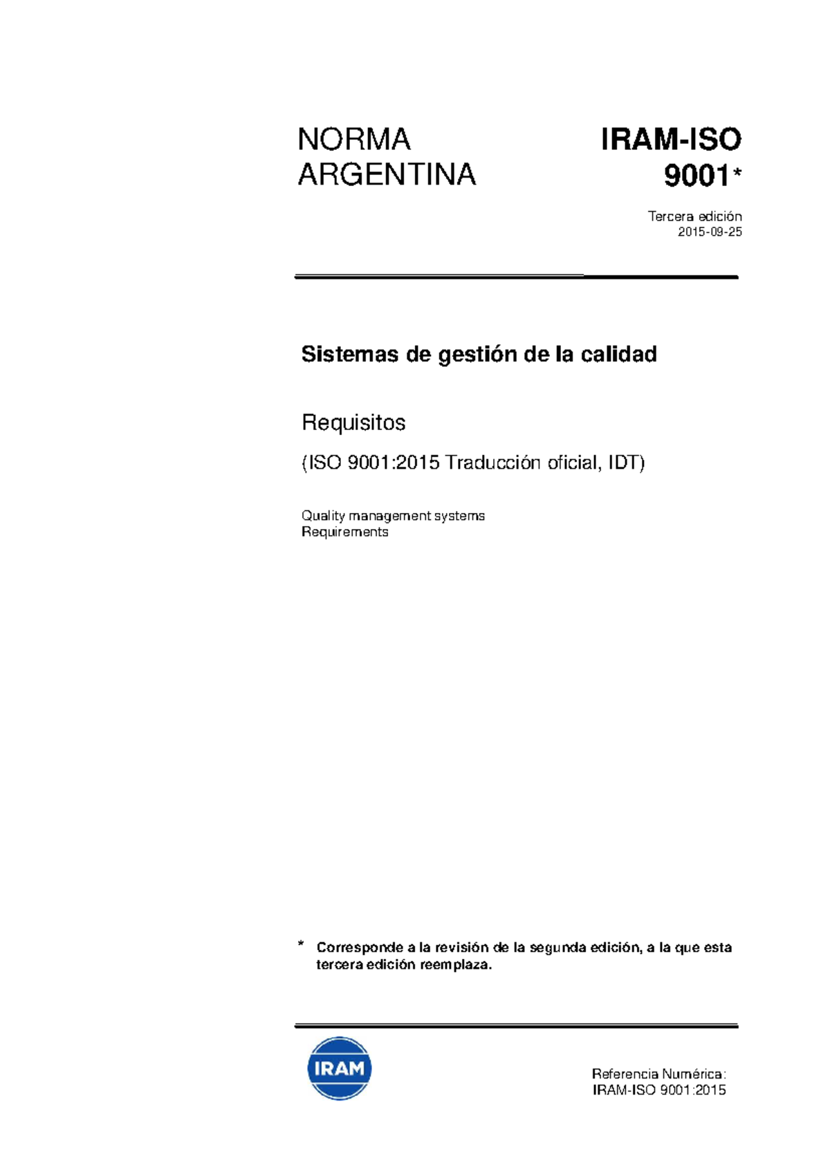 Norma ISO 9001-2015 - NORMA ARGENTINA 9001 2015 Sistemas de gestión de ...