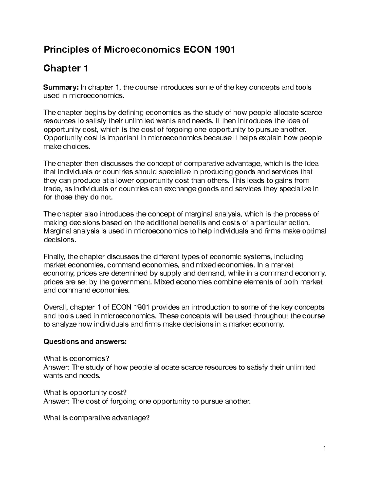 ECON 1901 - Chapter 1 - Principles of Microeconomics ECON 1901 Chapter ...