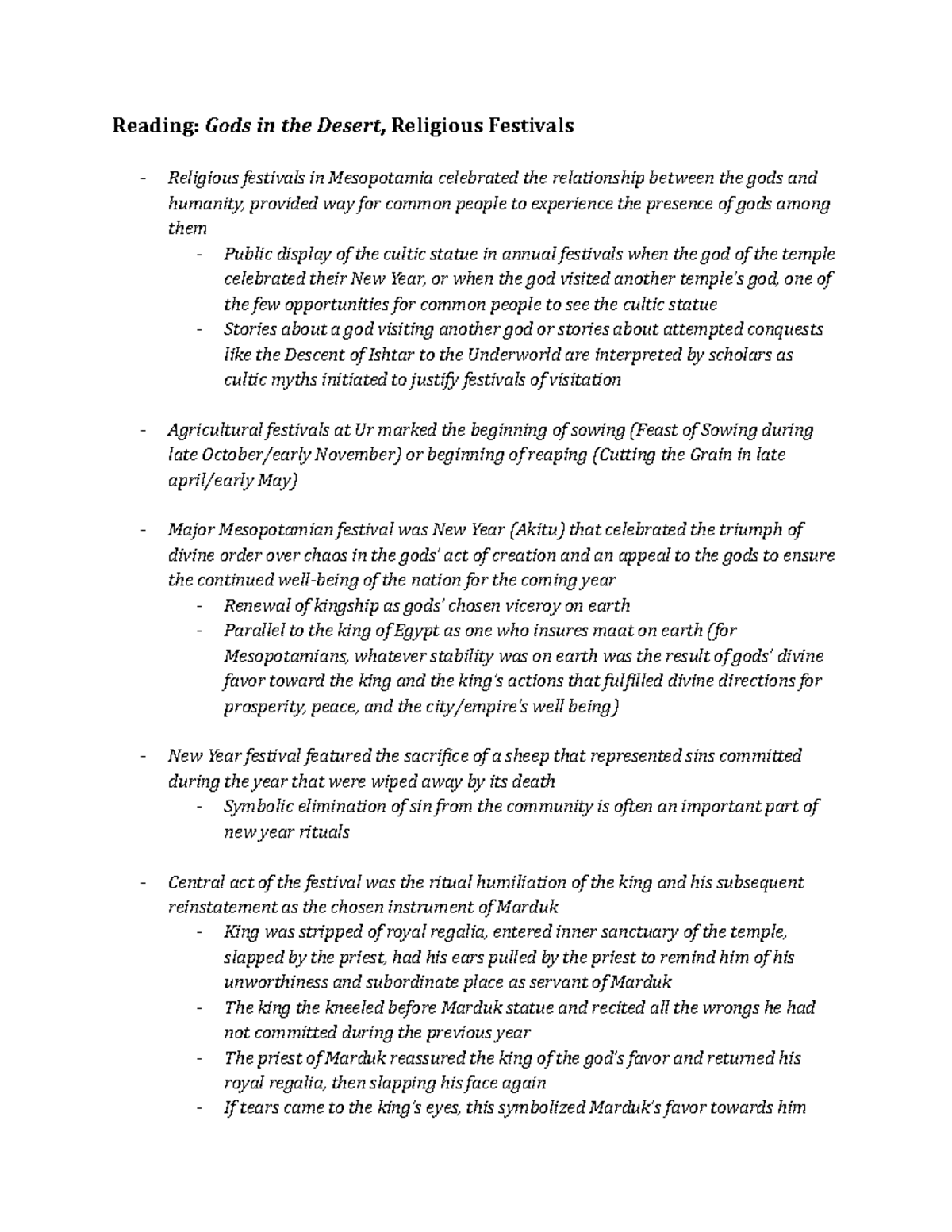 Class 15 Notes - Religious festivals in Mesopotamia. Dr. Frame ...