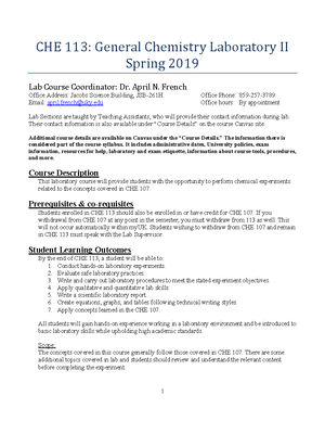 Syllabus 113 19 Sp Che113 Uky Studocu
