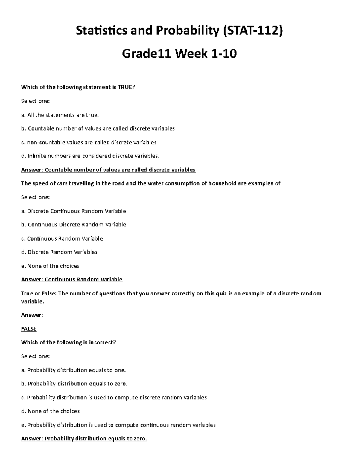 Statistics (STAT-112) - Week 1-10 - Statistics And Probability (STAT ...