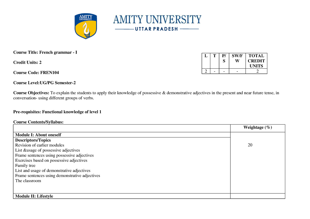 New Syllabus 18152014 12374616 - Course Title: French grammar - I ...