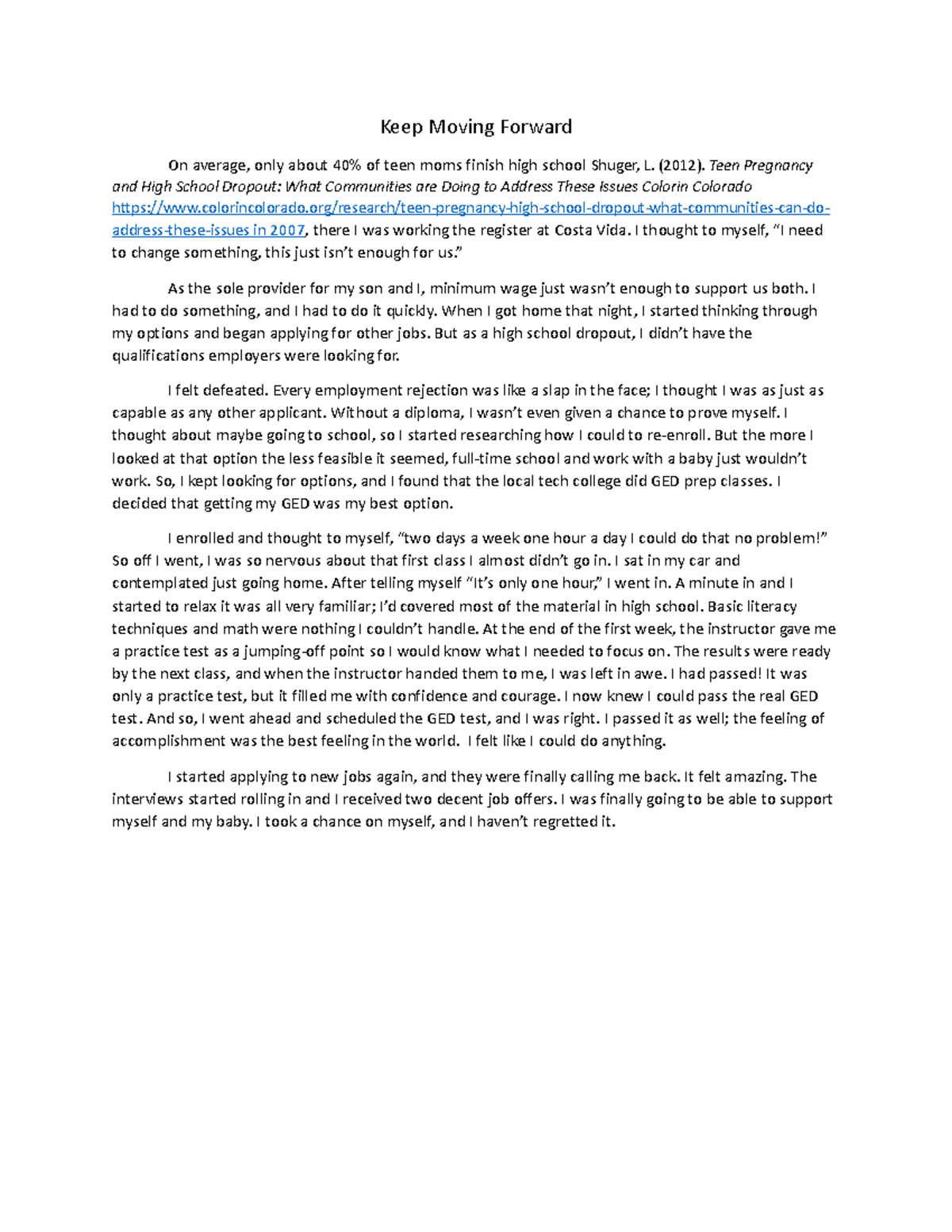 Keep Moving Forward 1 - Essay - Keep Moving Forward On average, only ...