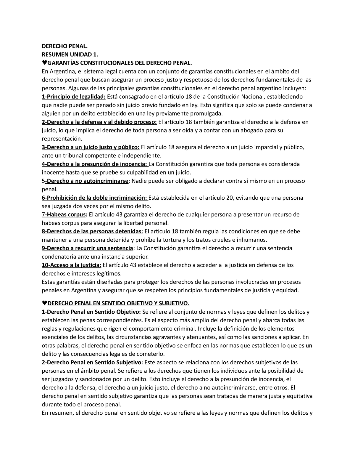 Unidad 1 Resumen - DERECHO PENAL PARTE GENERAL - DERECHO PENAL. RESUMEN ...