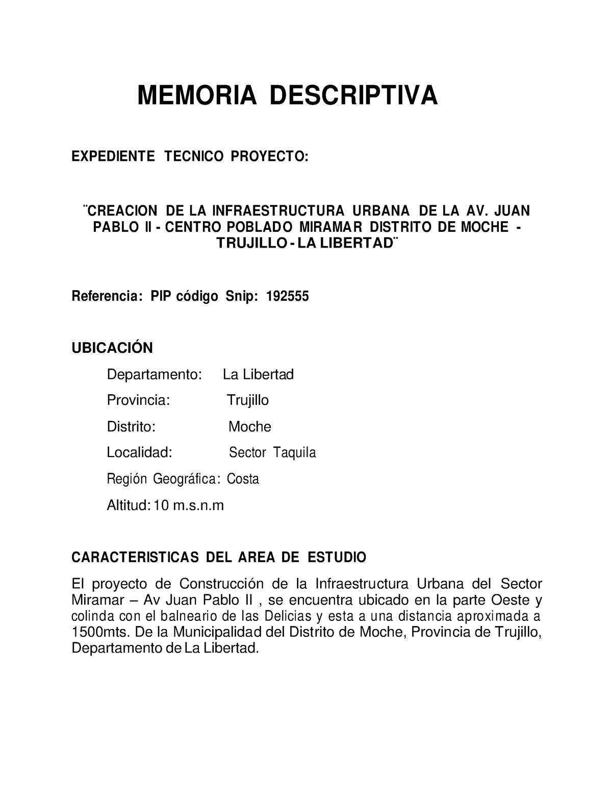 Memoria Descriptiva.JUAN Pablo - MEMORIA DESCRIPTIVA EXPEDIENTE TECNICO ...