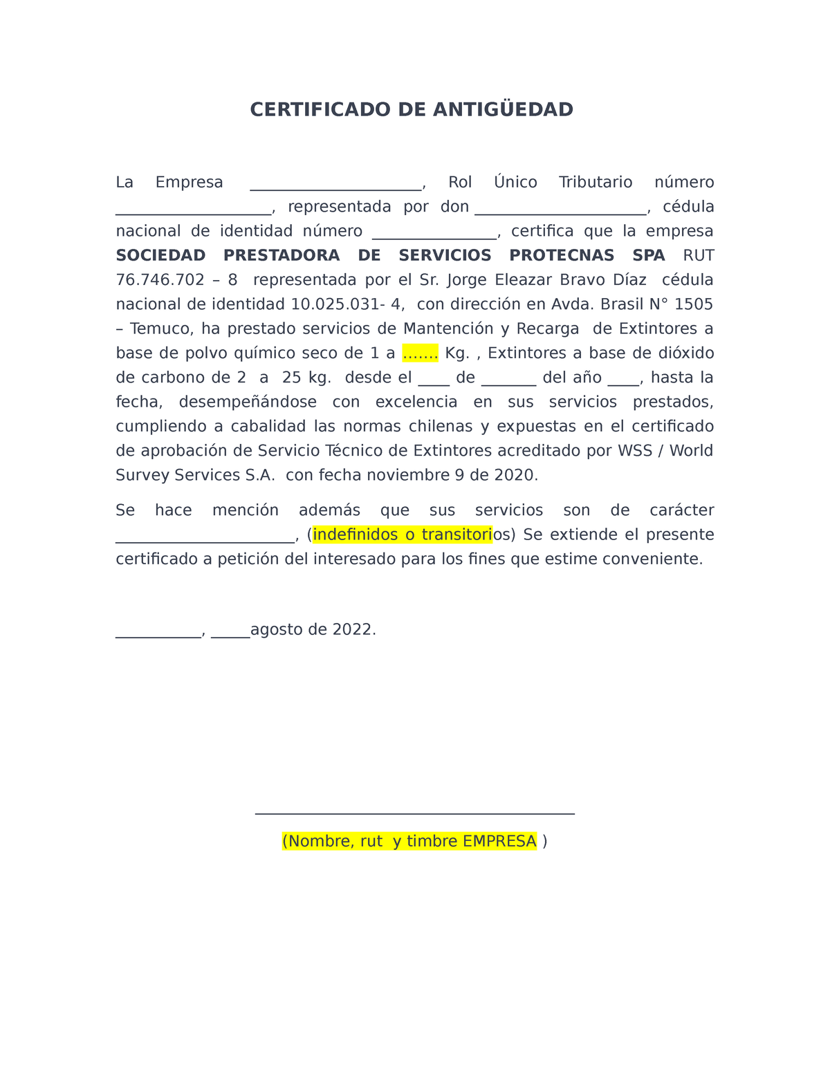 Modelo Certificado De Antigüedad Certificado De AntigÜedad La Empresa 9302