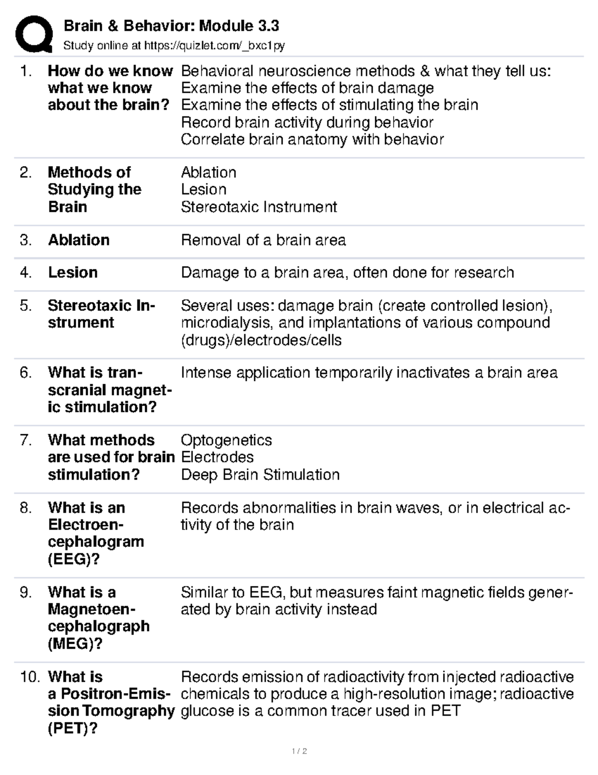 Quizlet Module 3.3 - Brain & Behavior: Module 3. Study Online At ...