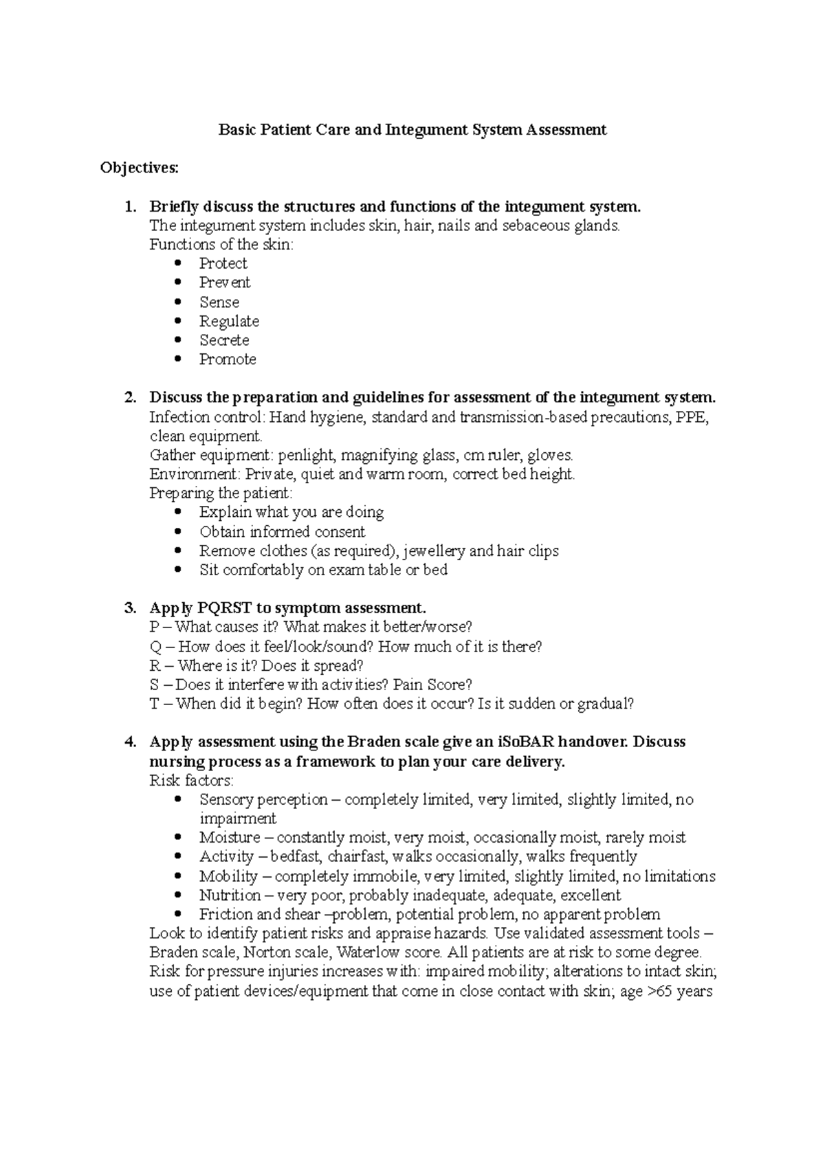 Week 3 - Basic Patient Care and Integument System Assessment - Basic ...