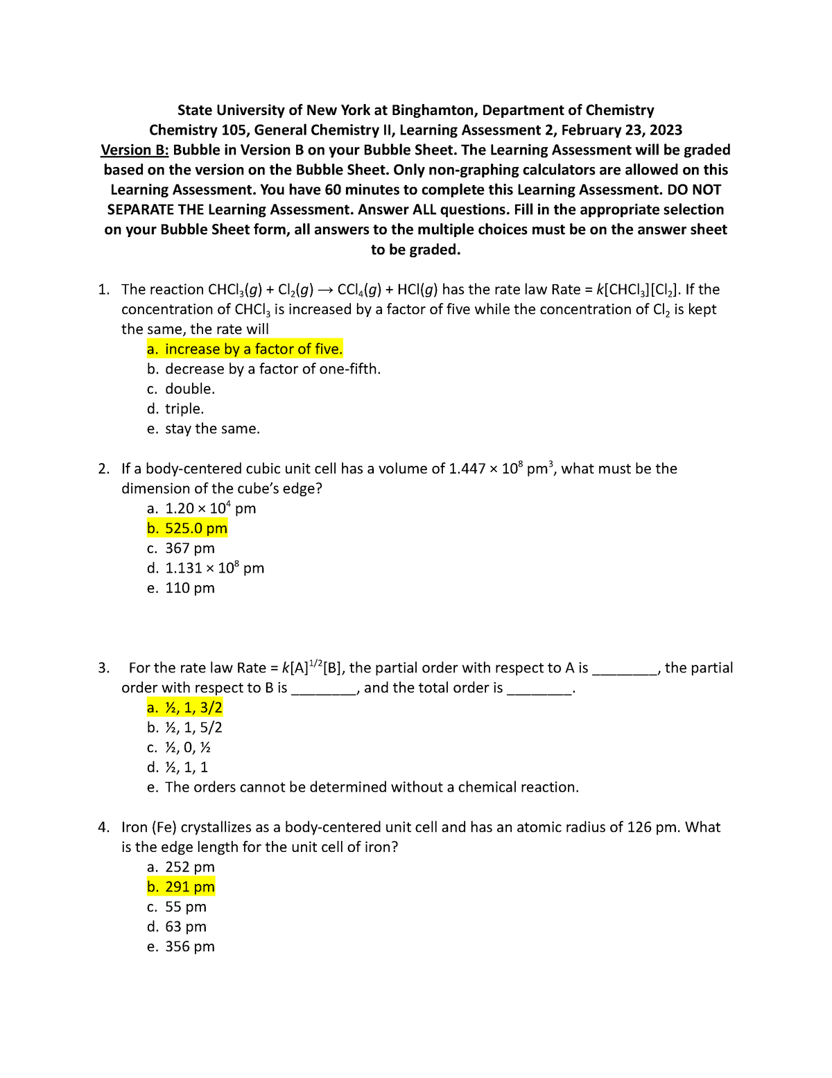 Learning Assessment 2 Version B - State University Of New York At ...