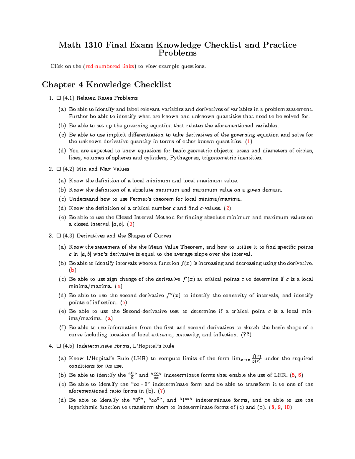 Midterm 3 study guide without solutions - Math 1310 Final Exam ...