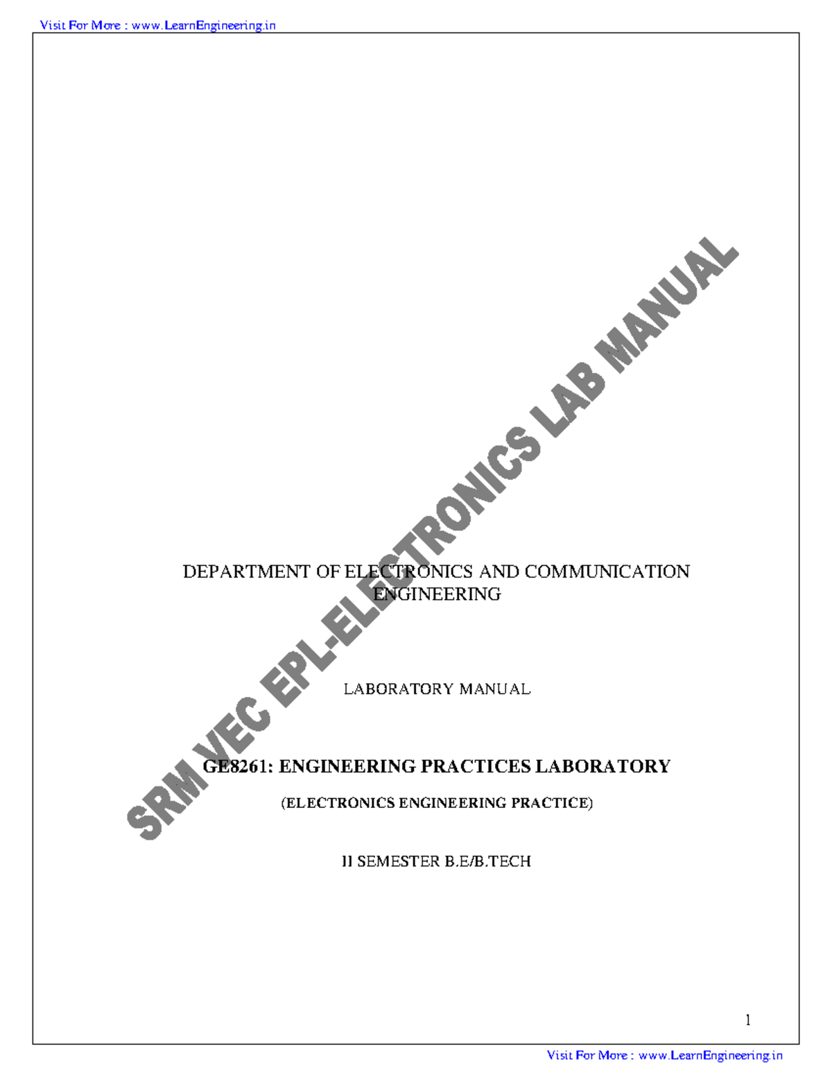 GE8261Engineering Practices Lab ECE By Learn Engineering 1 DEPARTMENT OF ELECTRONICS AND