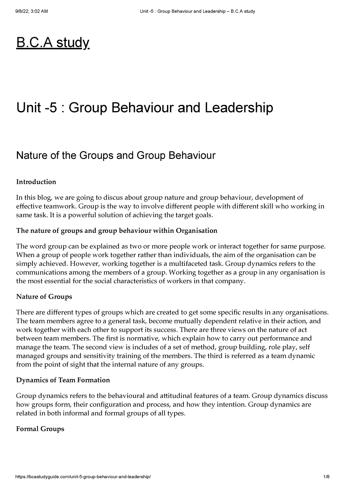 Unit -5 Group Behaviour And Leadership – B.C.A Study - B.C Study Unit ...