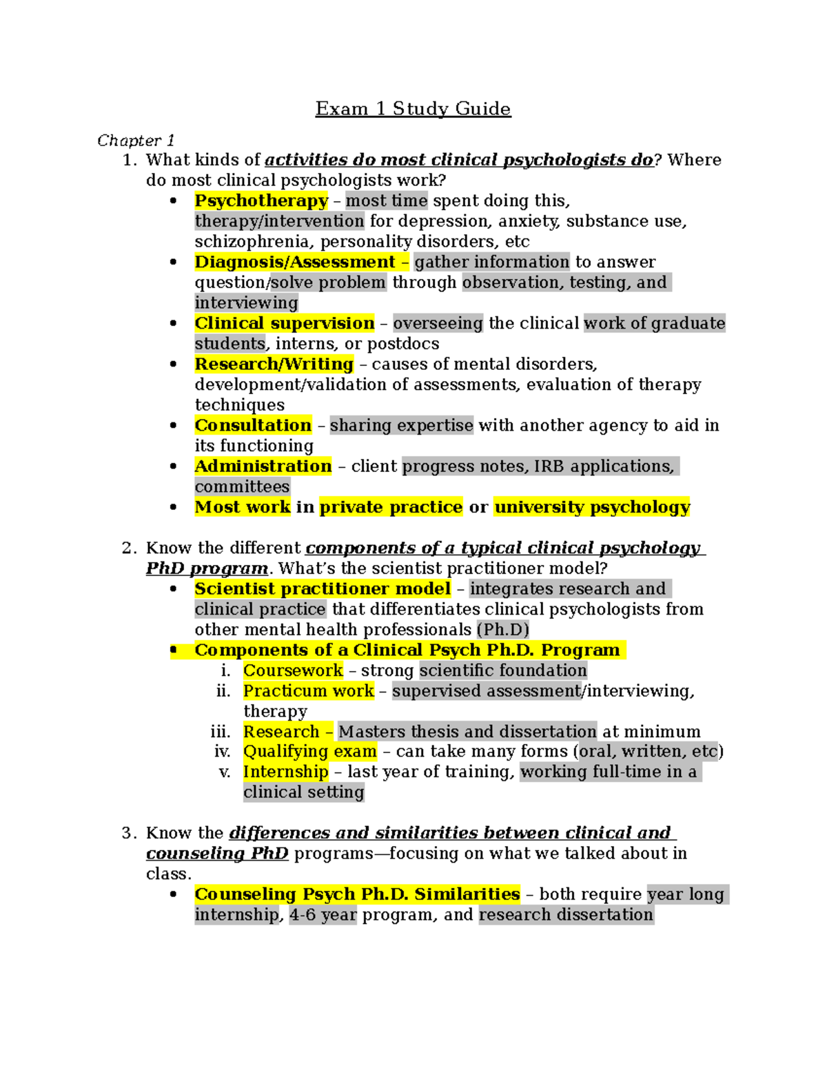 CLP3305 Exam 1 Study Guide - Clinical Psychology - FSU - StuDocu