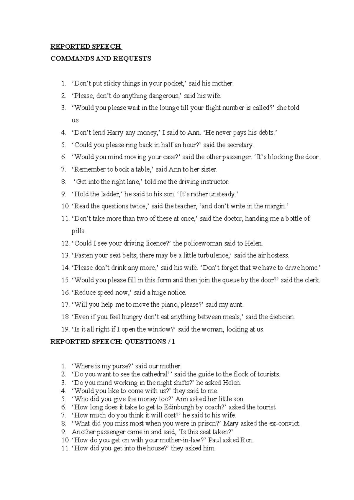 Reported Speech orders and questions - REPORTED SPEECH COMMANDS AND ...