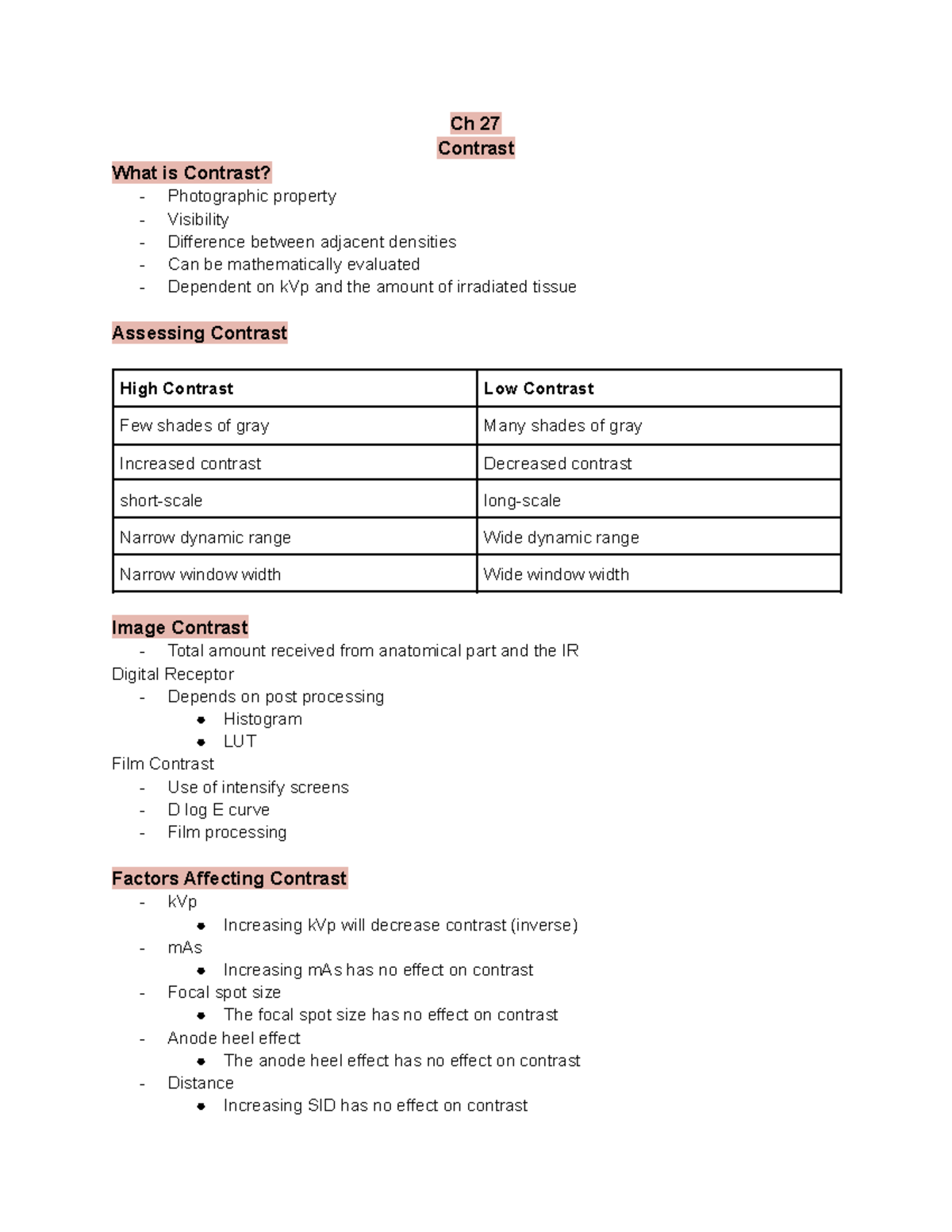 Ch 27 Outline Chapter 27 main points Principles of Radiographic