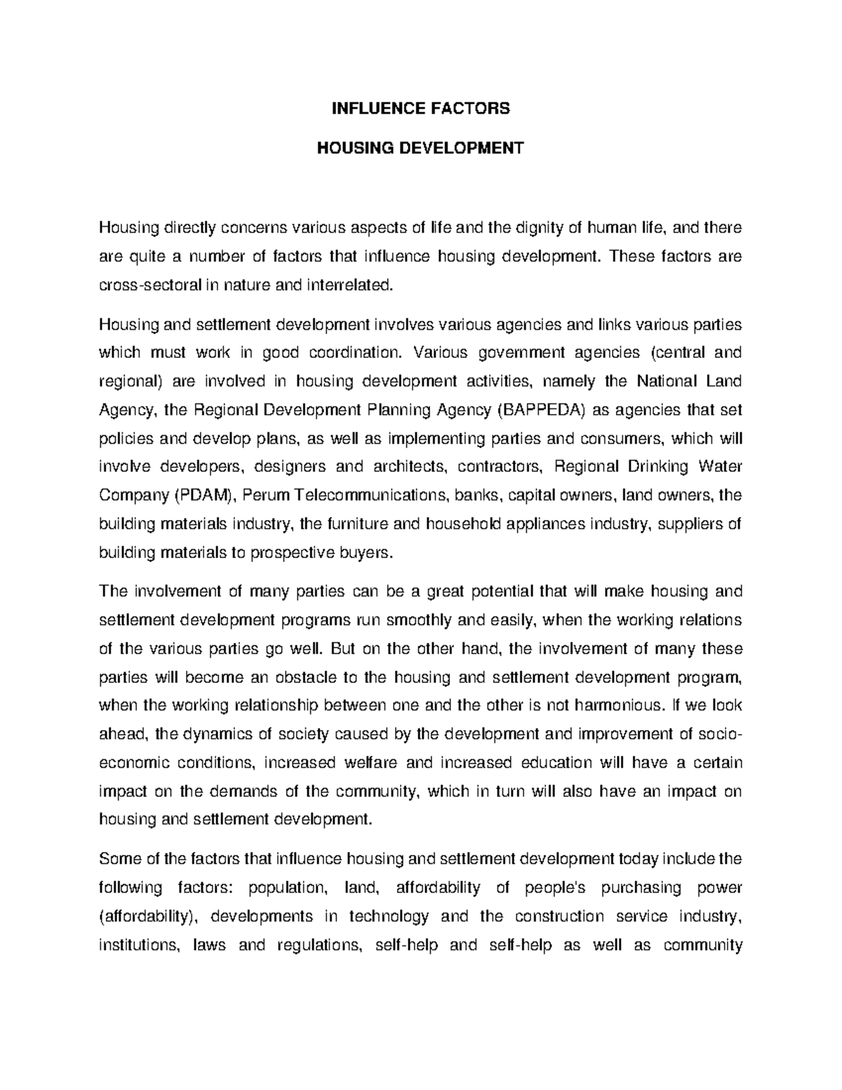 Architecture settlement housing influence factors housing development