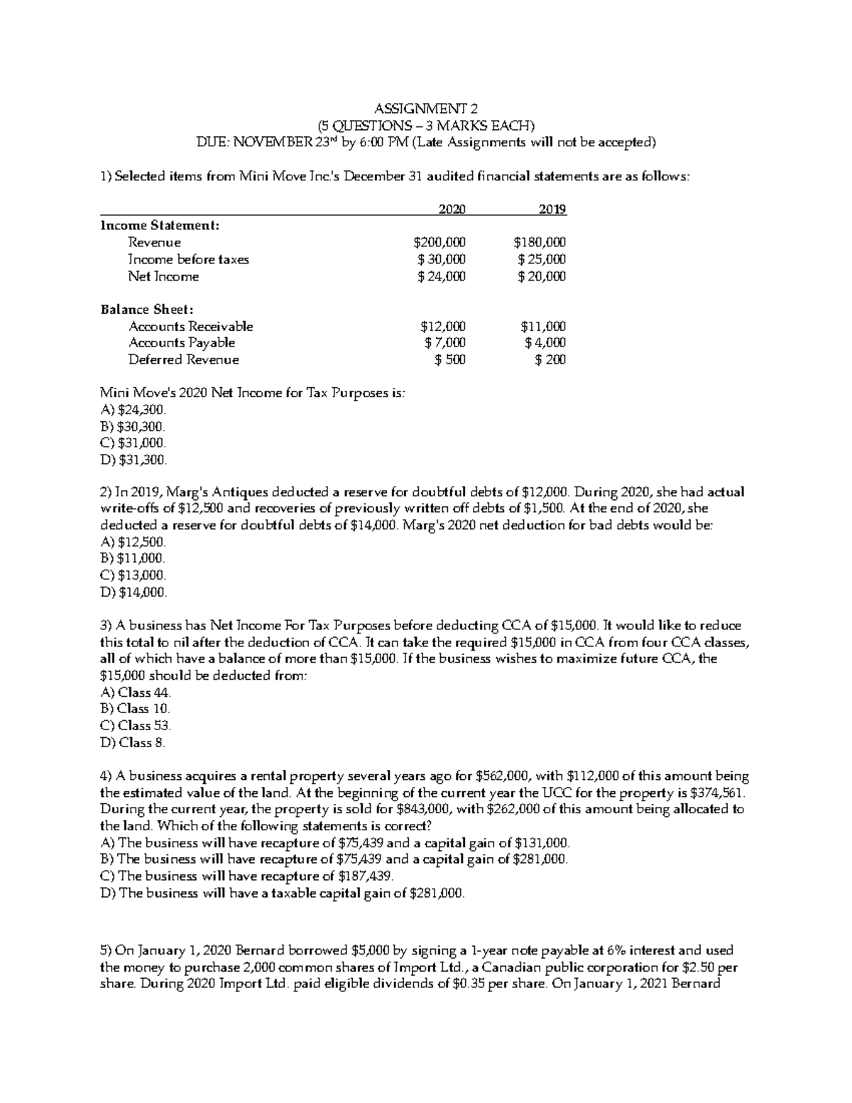 Assignment NO. 2 - taxation one - ASSIGNMENT 2 (5 QUESTIONS – 3 MARKS ...