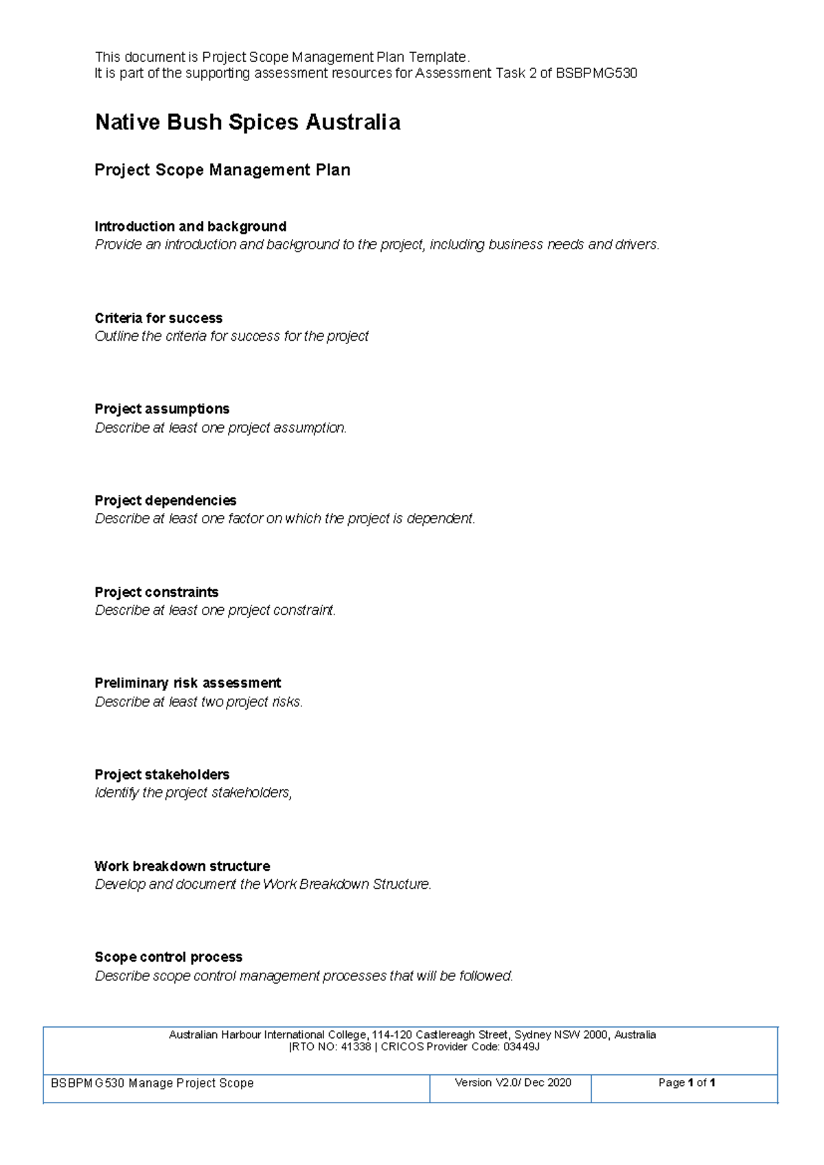 Project Scope Management Plan Template - It is part of the supporting ...