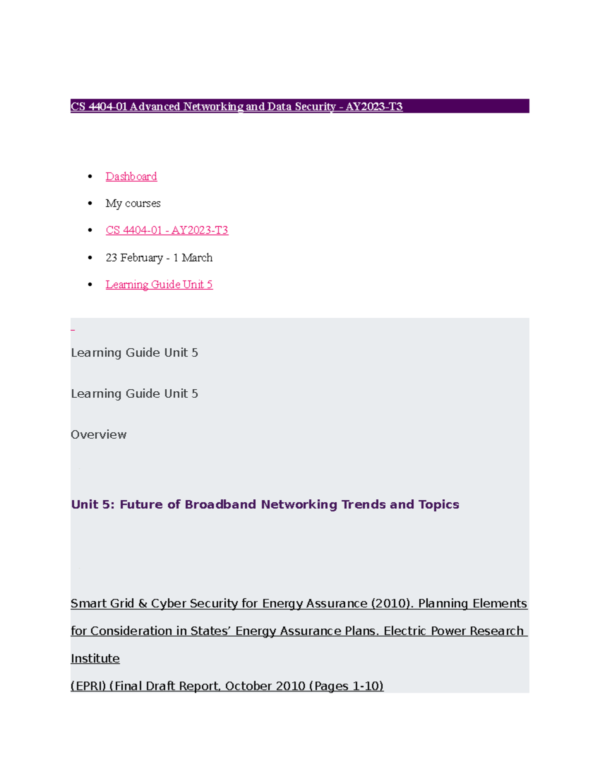 Learning Guide Unit 5- CS 4404 - CS 4404-01 Advanced Networking And ...