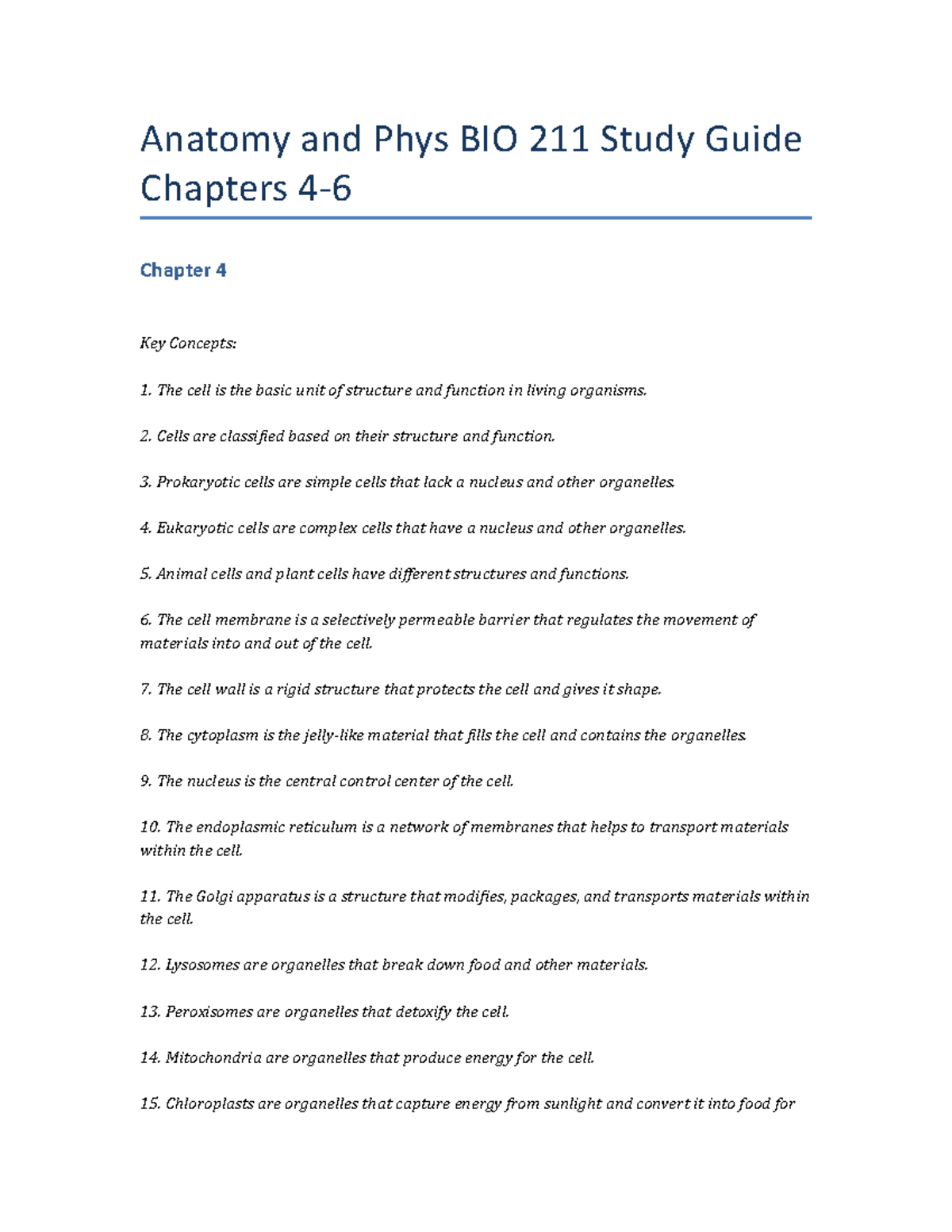 Anatomy and Phys BIO 211 Study Guide Chapters 4-6 - Anatomy and Phys ...