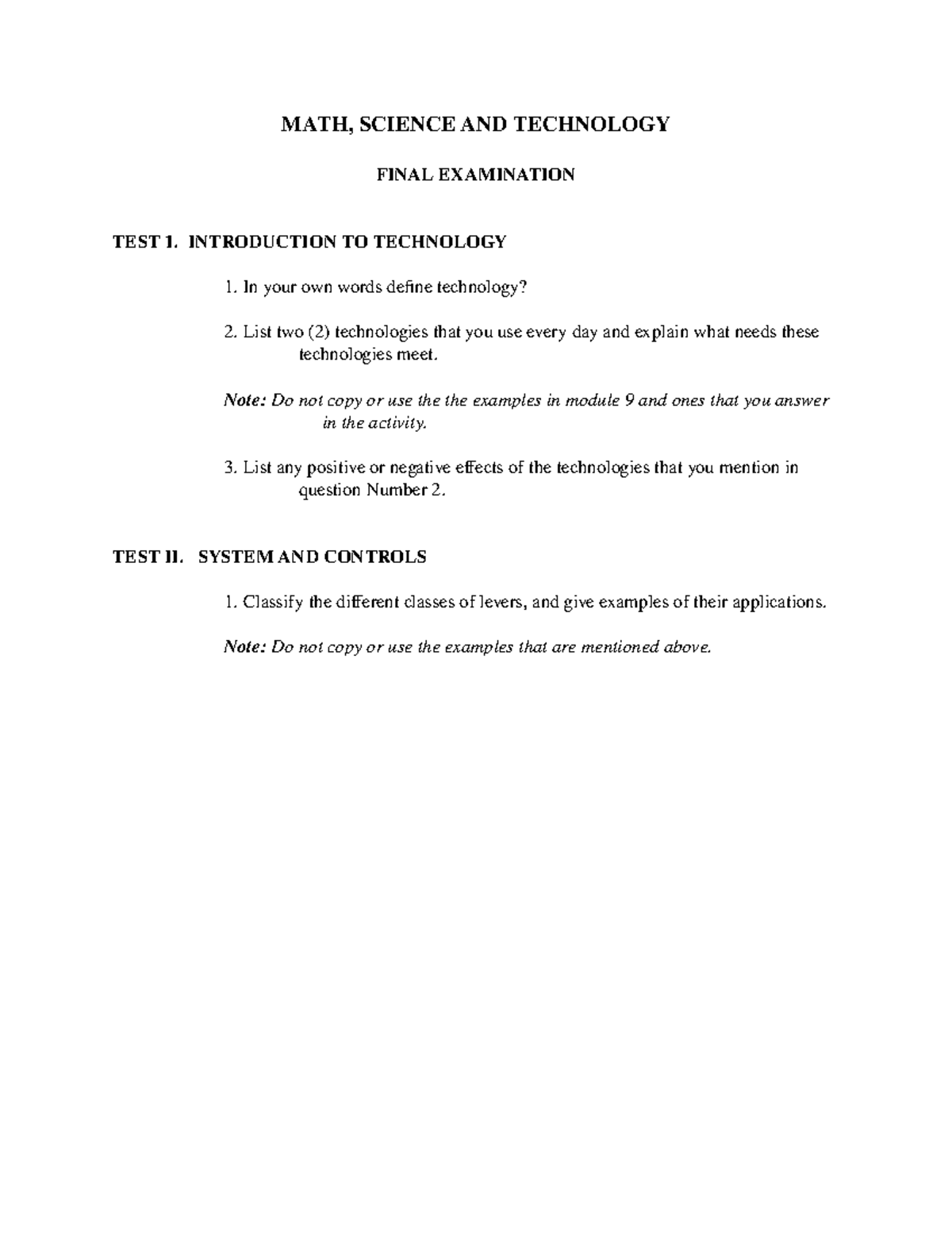 Math21finalexam - wow - MATH, SCIENCE AND TECHNOLOGY FINAL EXAMINATION ...