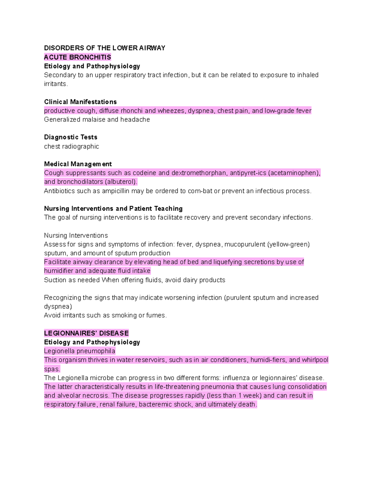 CH 49 Notes Lower RESP - DISORDERS OF THE LOWER AIRWAY ACUTE BRONCHITIS ...