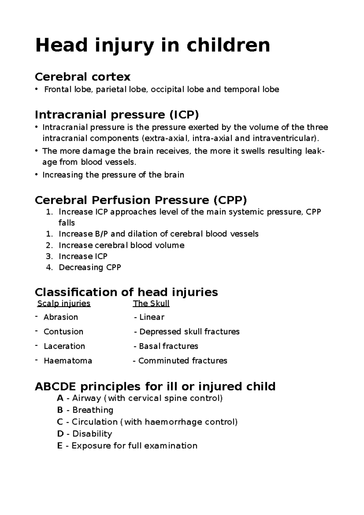 Head Injuries Chapter Head injury in children Cerebral cortex