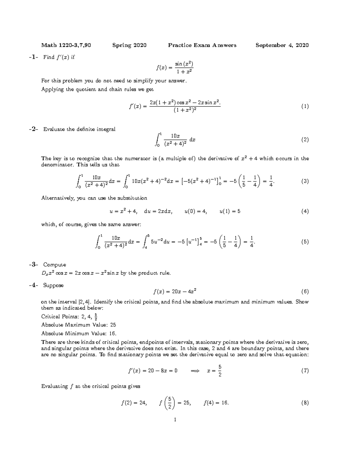 Calc2practiceexam solutions - Math 1220-3,7,90 Spring 2020 Practice ...