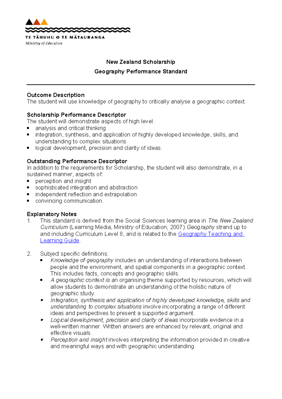 Scholarship Geography performance standard - New Zealand Scholarship ...